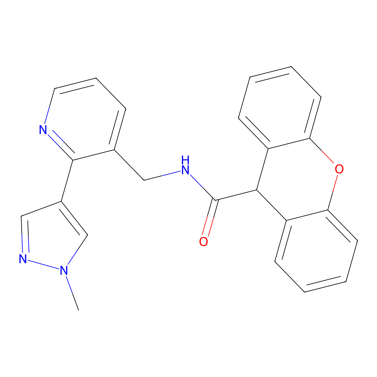 N-((2-(1-methyl-1H-pyrazol-4-yl)pyridin-3-yl)methyl)-9H-xanthene-9-carboxamide molecular structure, CAS 2034522-09-1