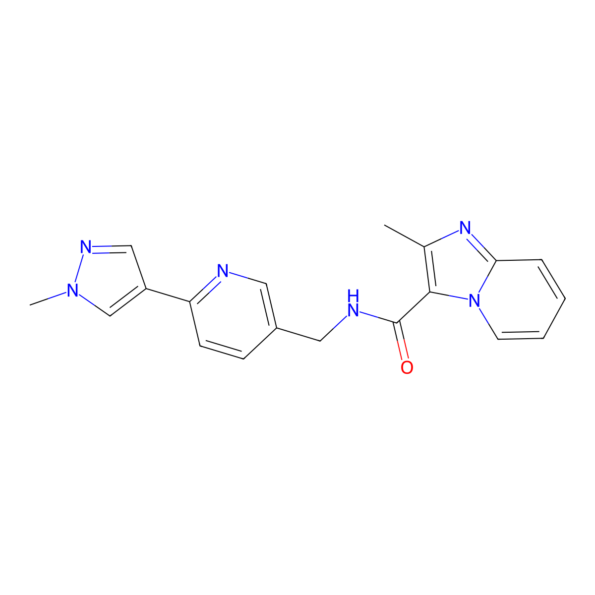 2-methyl-N-{[6-(1-methyl-1H-pyrazol-4-yl)pyridin-3-yl]methyl}imidazo[1,2-a]pyridine-3-carboxamide molecular structure, CAS 2034522-11-5