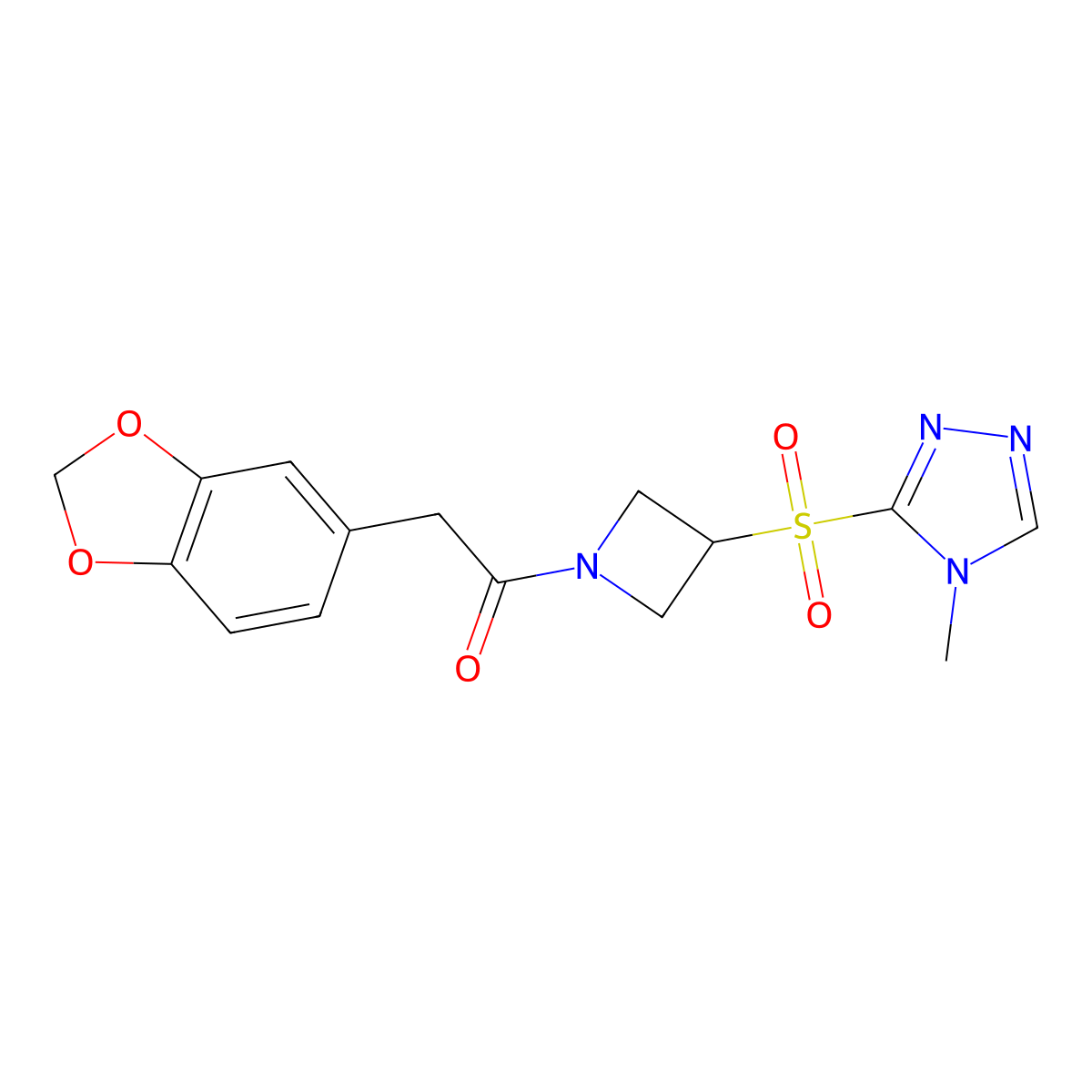 2-(benzo[d][1,3]dioxol-5-yl)-1-(3-((4-methyl-4H-1,2,4-triazol-3-yl)sulfonyl)azetidin-1-yl)ethanone molecular structure, CAS 2034522-15-9