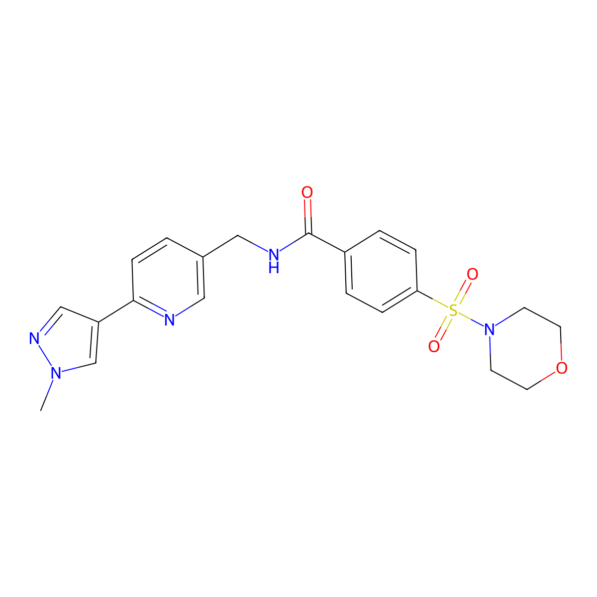 N-((6-(1-methyl-1H-pyrazol-4-yl)pyridin-3-yl)methyl)-4-(morpholinosulfonyl)benzamide molecular structure, CAS 2034522-23-9