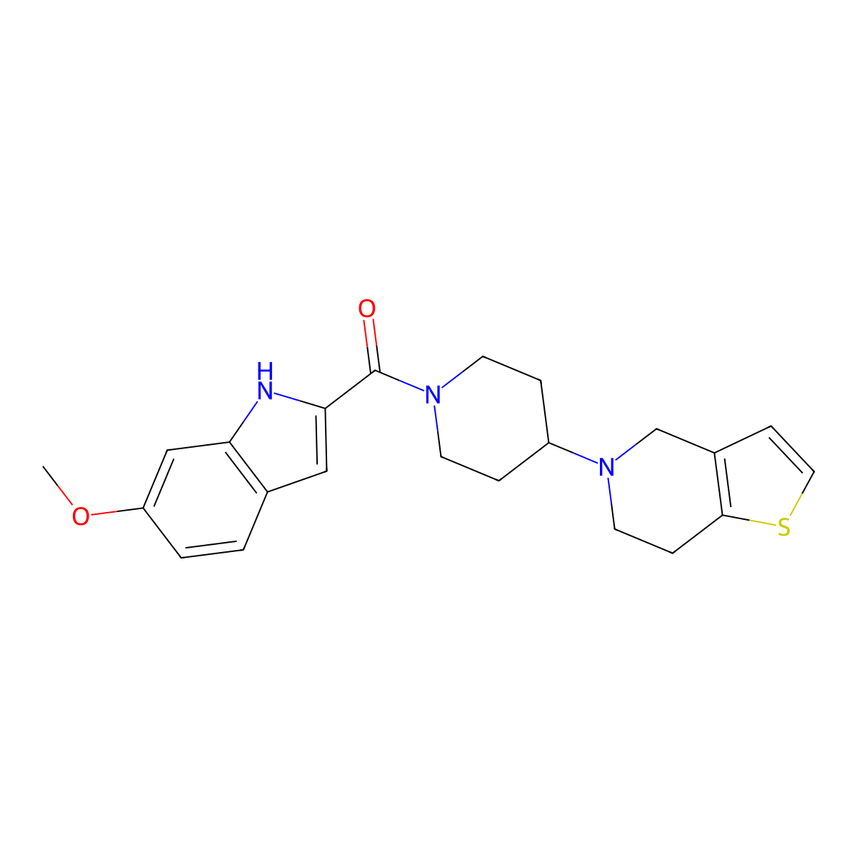 (4-(6,7-dihydrothieno[3,2-c]pyridin-5(4H)-yl)piperidin-1-yl)(6-methoxy-1H-indol-2-yl)methanone molecular structure, CAS 2034522-25-1