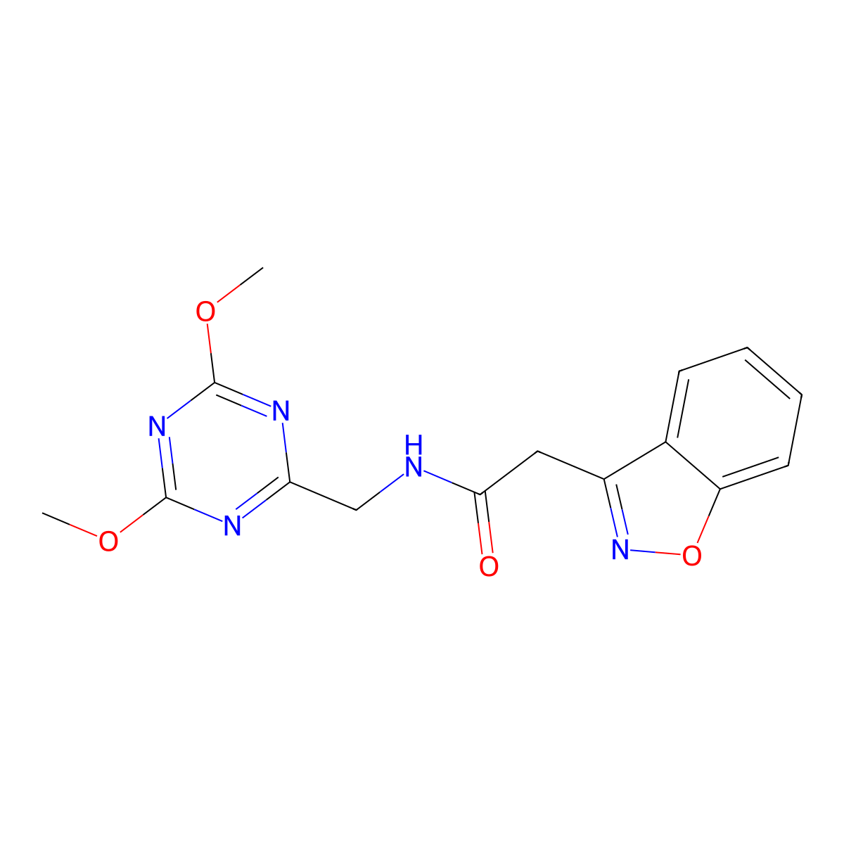 2-(benzo[d]isoxazol-3-yl)-N-((4,6-dimethoxy-1,3,5-triazin-2-yl)methyl)acetamide molecular structure, CAS 2034522-29-5