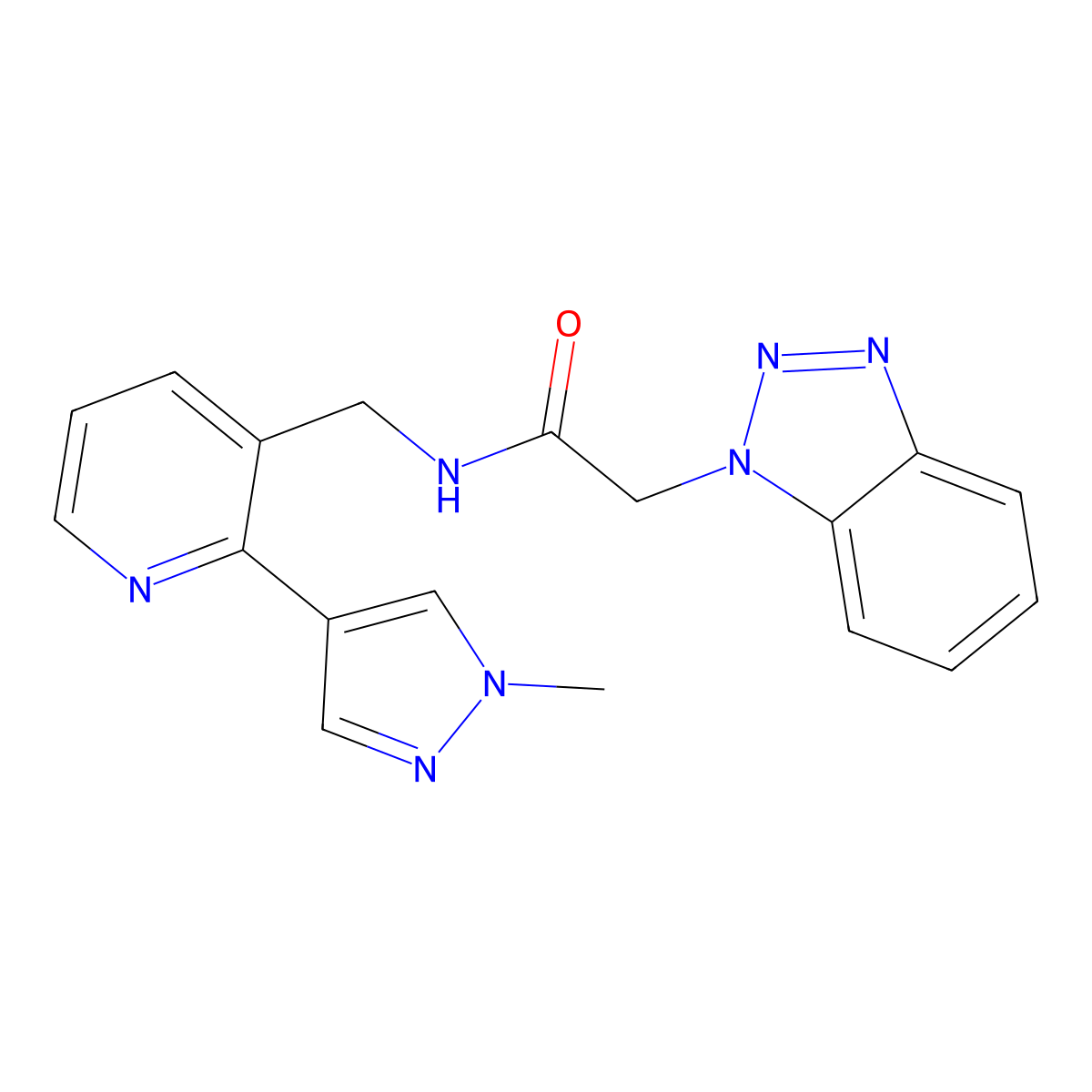 2-(1H-benzo[d][1,2,3]triazol-1-yl)-N-((2-(1-methyl-1H-pyrazol-4-yl)pyridin-3-yl)methyl)acetamide molecular structure, CAS 2034522-31-9