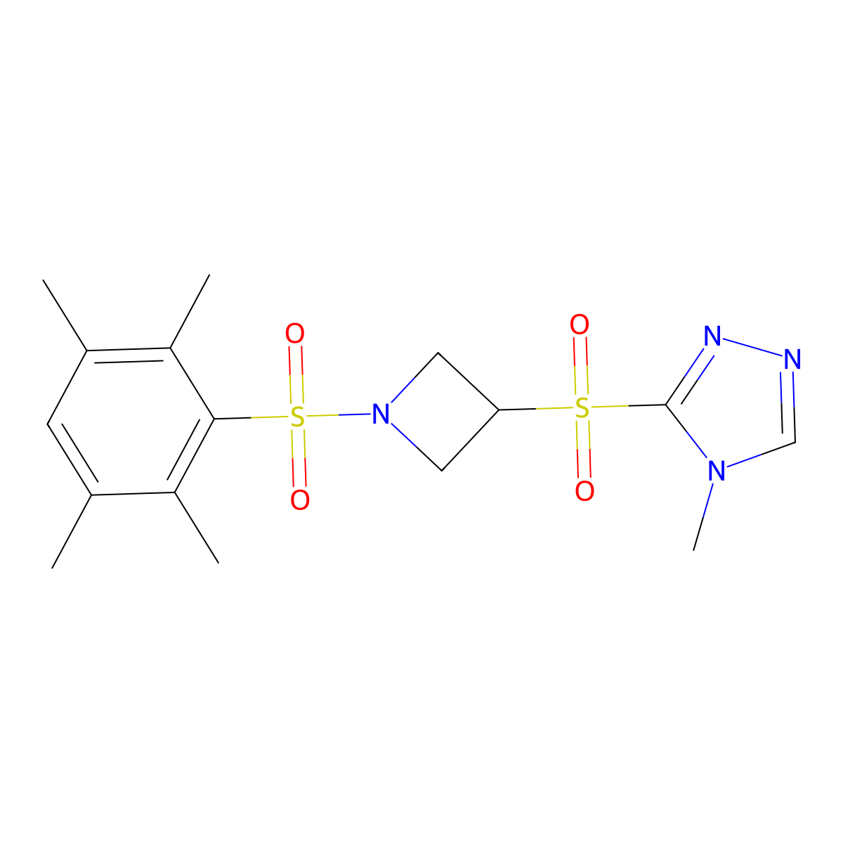 4-methyl-3-((1-((2,3,5,6-tetramethylphenyl)sulfonyl)azetidin-3-yl)sulfonyl)-4H-1,2,4-triazole molecular structure, CAS 2034522-43-3