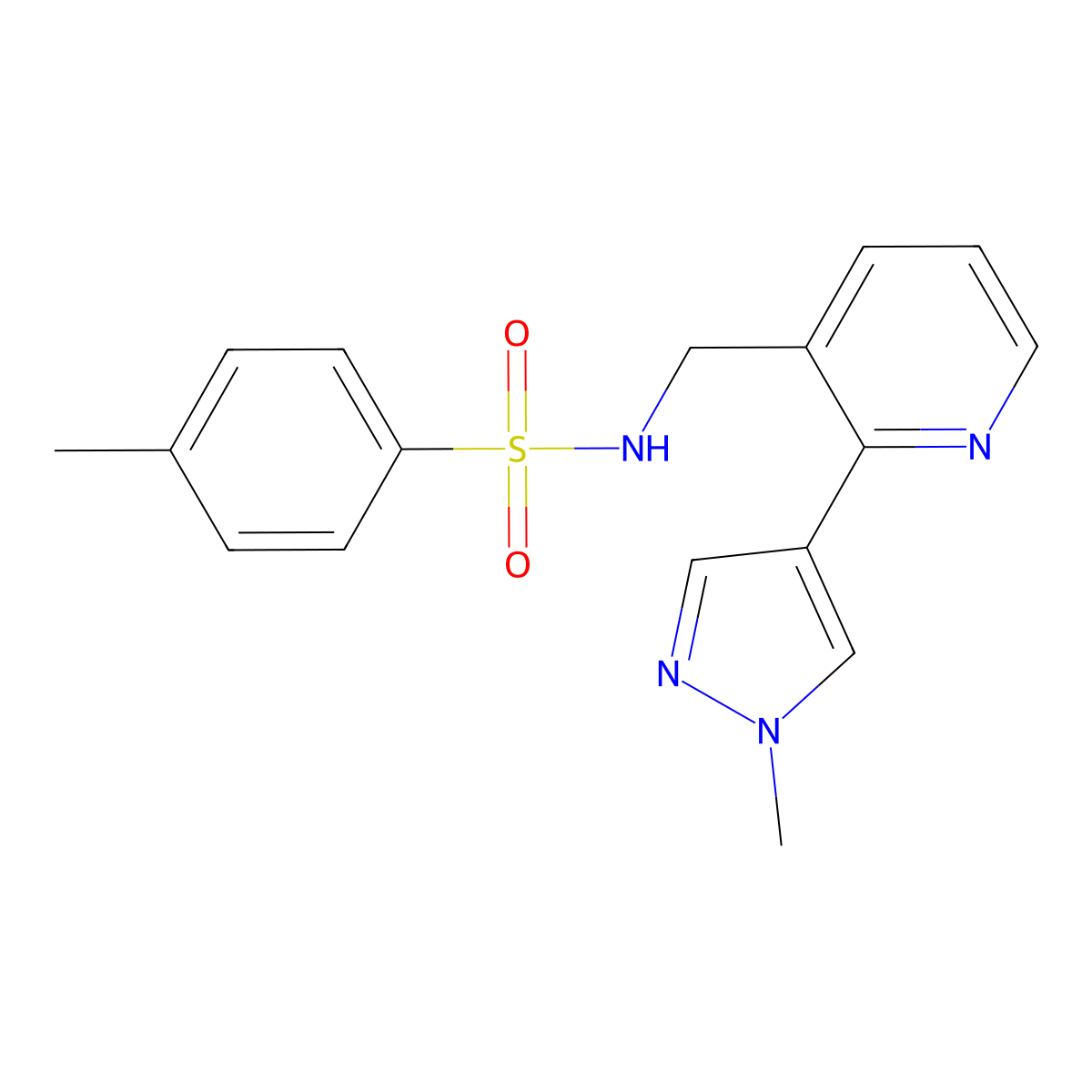 4-methyl-N-((2-(1-methyl-1H-pyrazol-4-yl)pyridin-3-yl)methyl)benzenesulfonamide molecular structure, CAS 2034522-44-4
