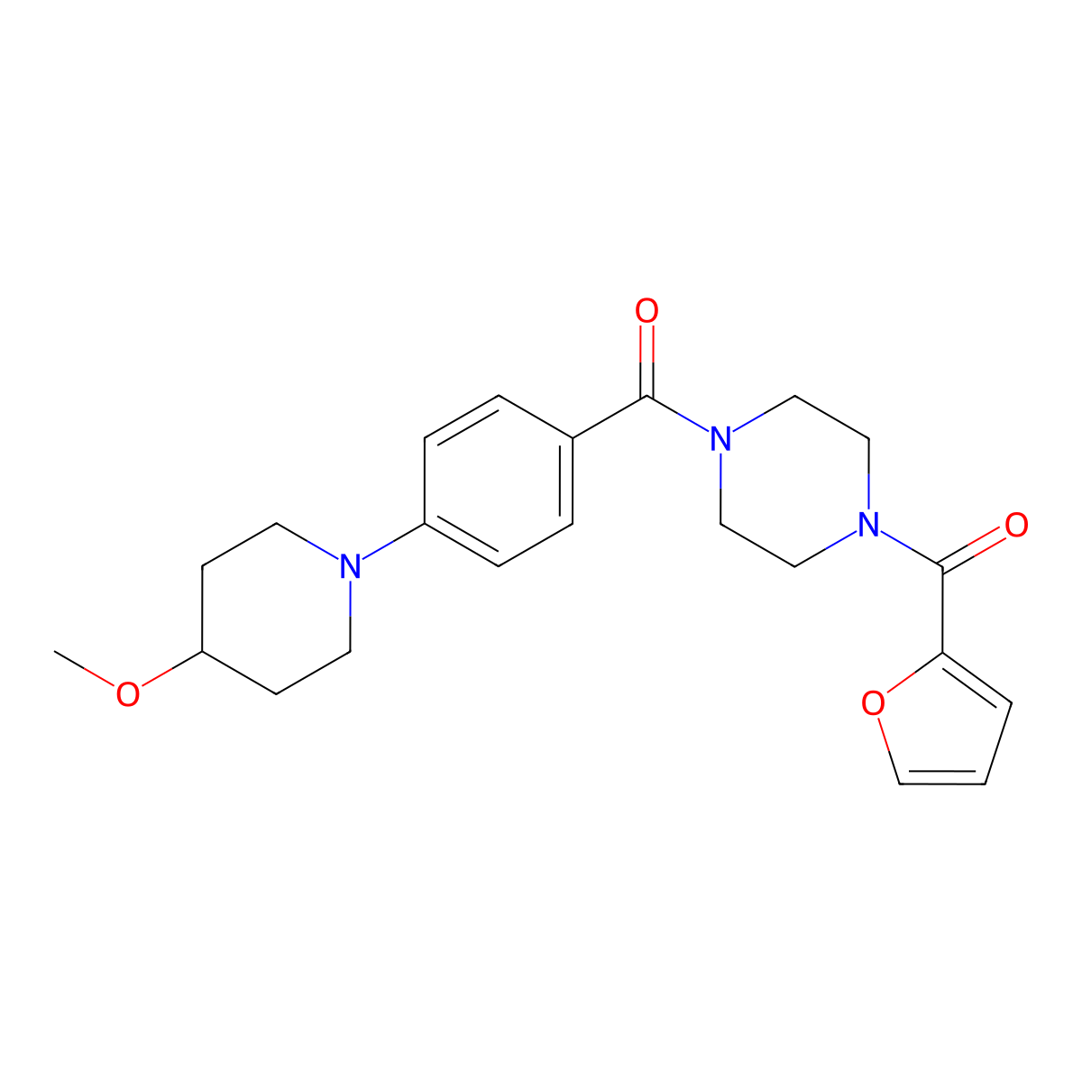 (4-(Furan-2-carbonyl)piperazin-1-yl)(4-(4-methoxypiperidin-1-yl)phenyl)methanone molecular structure, CAS 2034522-48-8