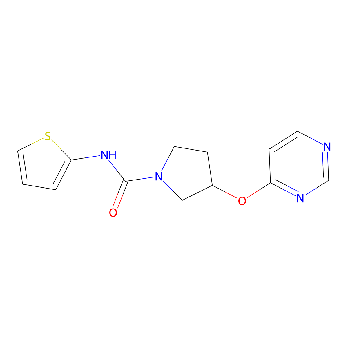 3-(pyrimidin-4-yloxy)-N-(thiophen-2-yl)pyrrolidine-1-carboxamide molecular structure, CAS 2034522-52-4