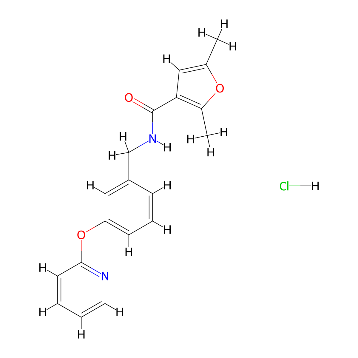 2,5-dimethyl-N-(3-(pyridin-2-yloxy)benzyl)furan-3-carboxamide hydrochloride molecular structure, CAS 2034522-56-8