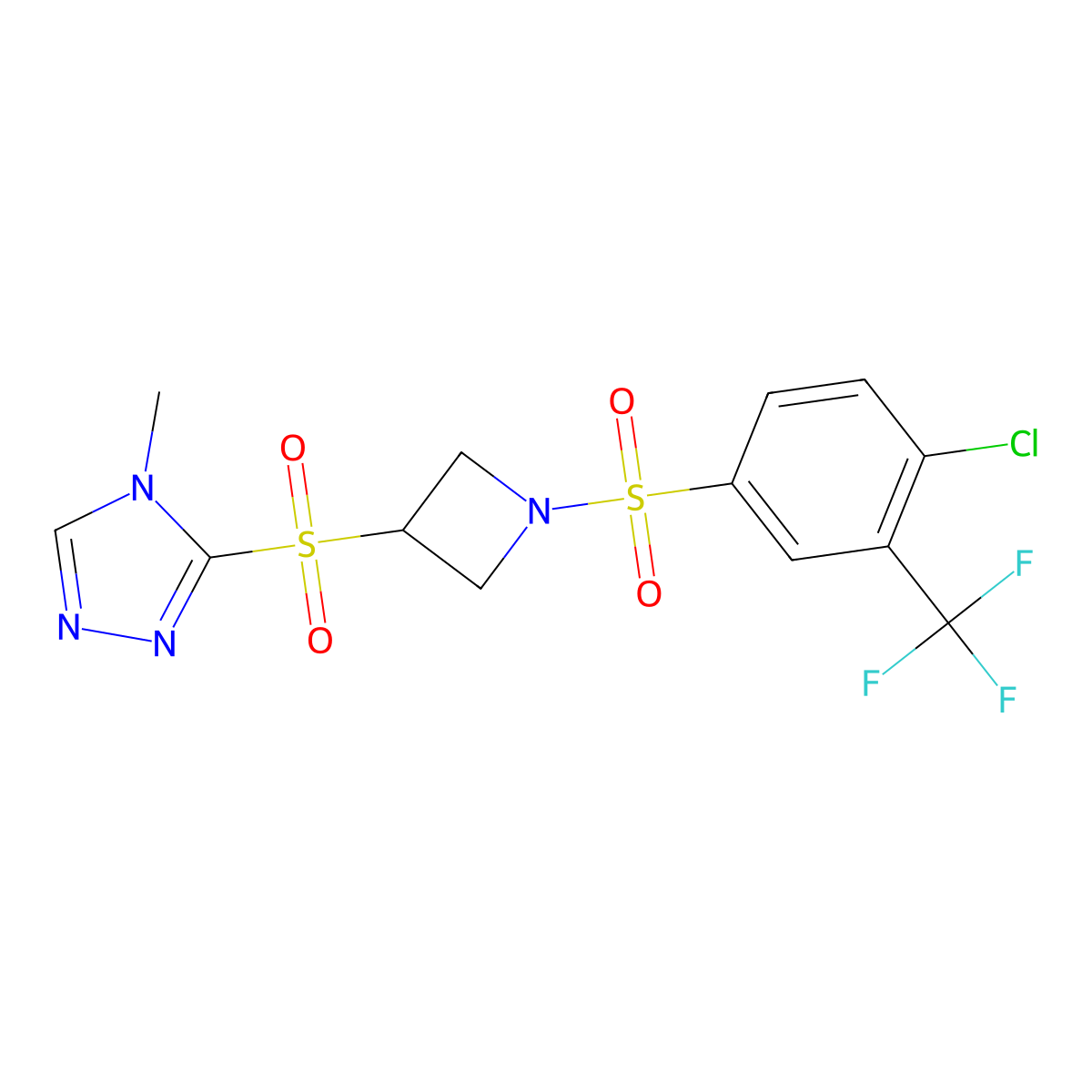 3-((1-((4-chloro-3-(trifluoromethyl)phenyl)sulfonyl)azetidin-3-yl)sulfonyl)-4-methyl-4H-1,2,4-triazole molecular structure, CAS 2034522-63-7