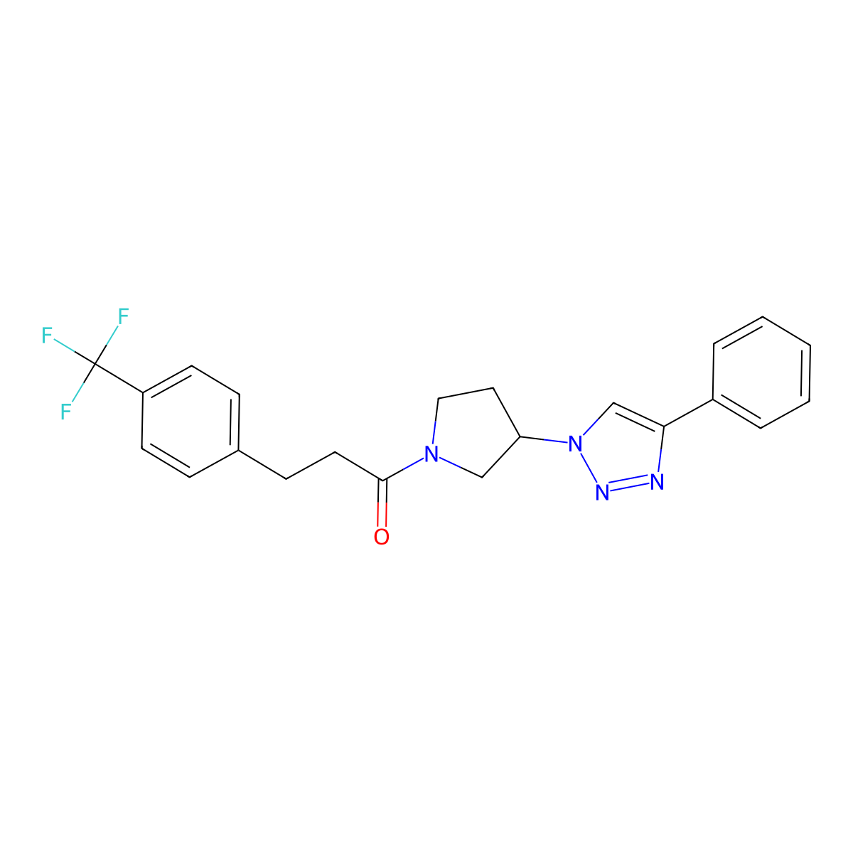 1-(3-(4-phenyl-1H-1,2,3-triazol-1-yl)pyrrolidin-1-yl)-3-(4-(trifluoromethyl)phenyl)propan-1-one molecular structure, CAS 2034522-69-3