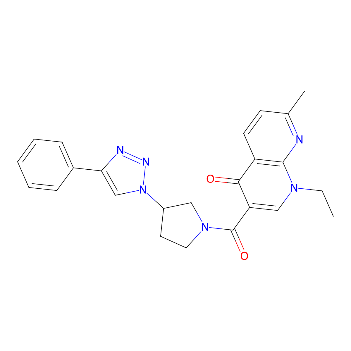 1-ethyl-7-methyl-3-(3-(4-phenyl-1H-1,2,3-triazol-1-yl)pyrrolidine-1-carbonyl)-1,8-naphthyridin-4(1H)-one molecular structure, CAS 2034522-74-0