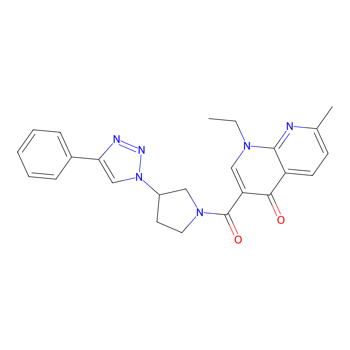 1-ethyl-7-methyl-3-(3-(4-phenyl-1H-1,2,3-triazol-1-yl)pyrrolidine-1-carbonyl)-1,8-naphthyridin-4(1H)-one molecular structure, CAS 2034522-74-0