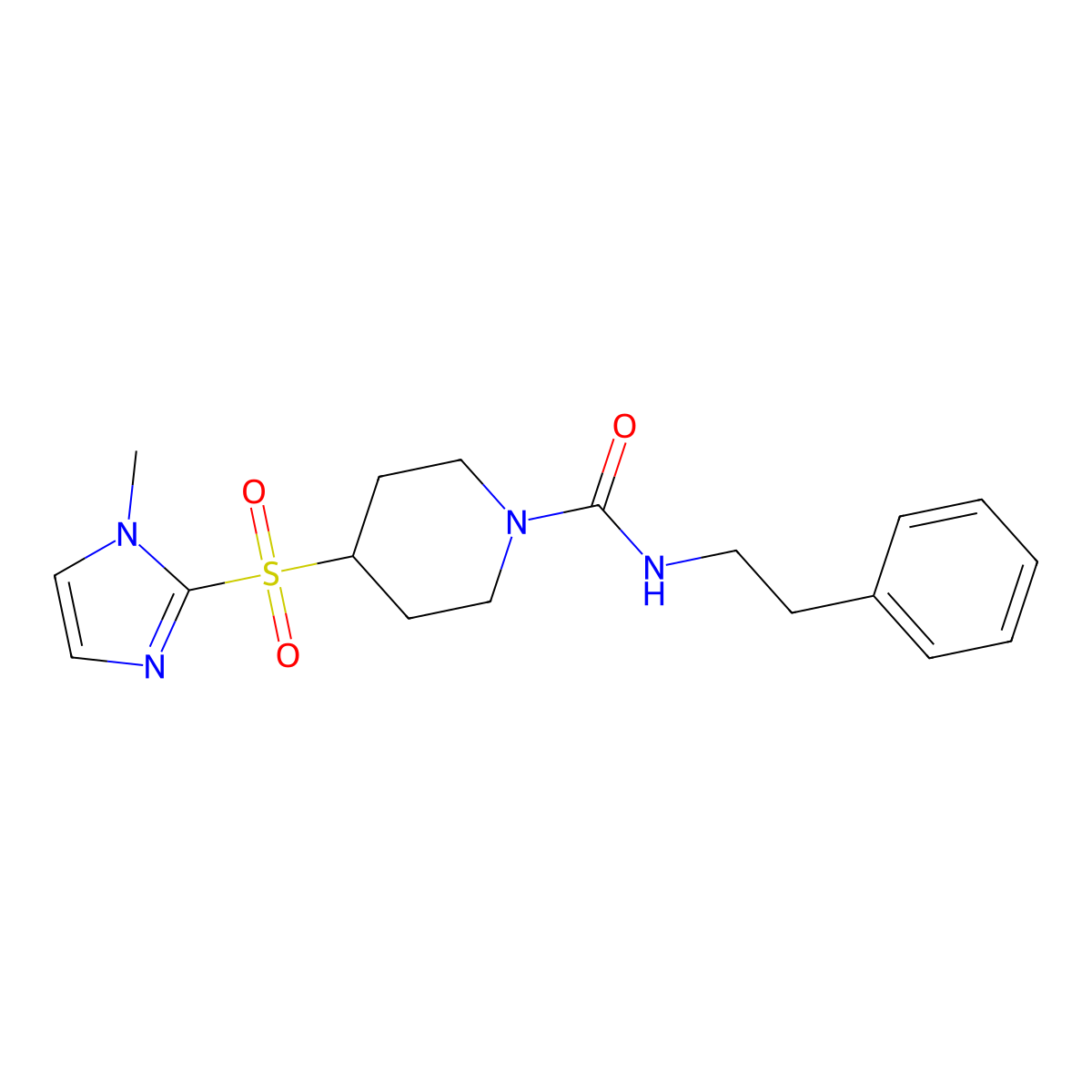 4-((1-methyl-1H-imidazol-2-yl)sulfonyl)-N-phenethylpiperidine-1-carboxamide molecular structure, CAS 2034522-75-1