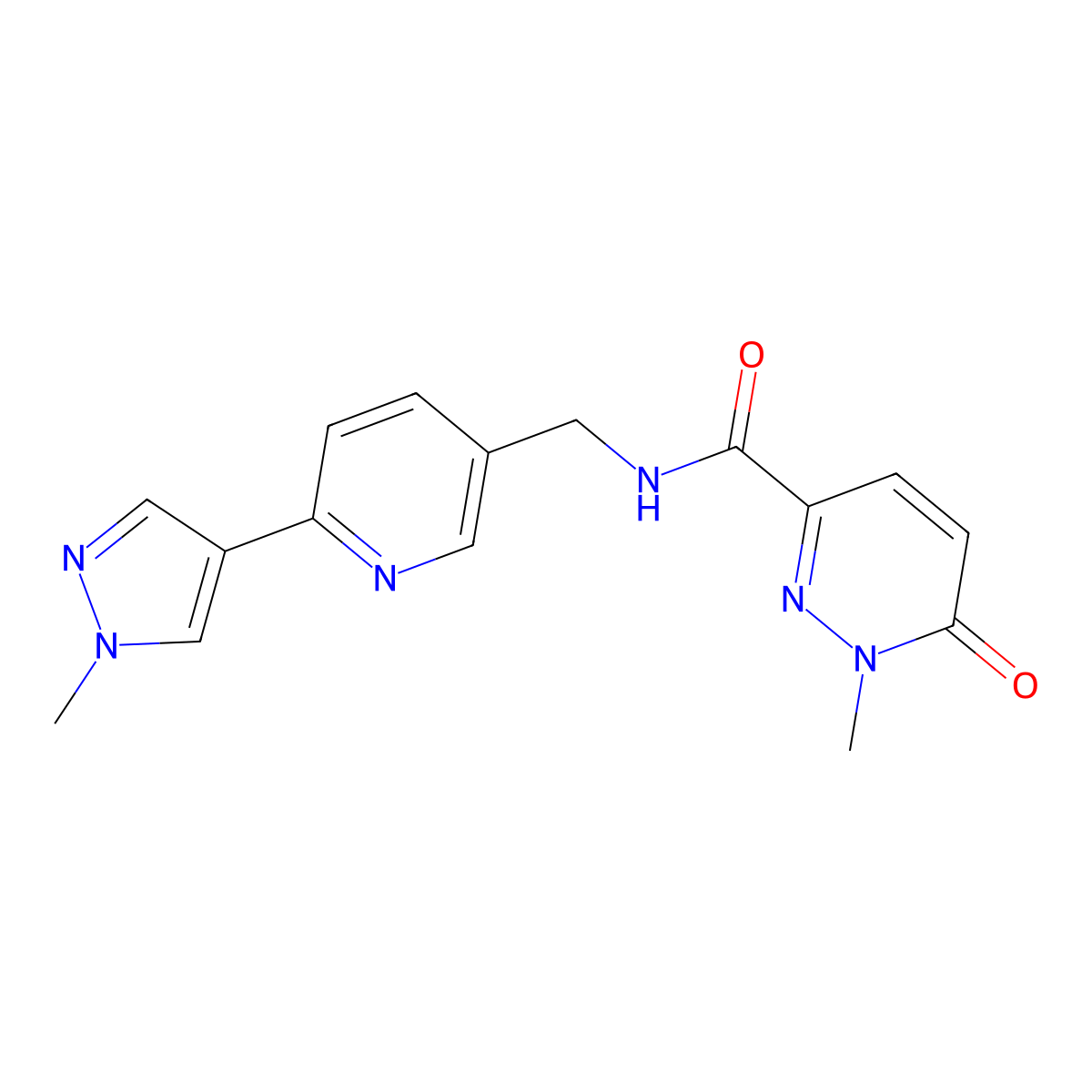 1-methyl-N-((6-(1-methyl-1H-pyrazol-4-yl)pyridin-3-yl)methyl)-6-oxo-1,6-dihydropyridazine-3-carboxamide molecular structure, CAS 2034522-80-8