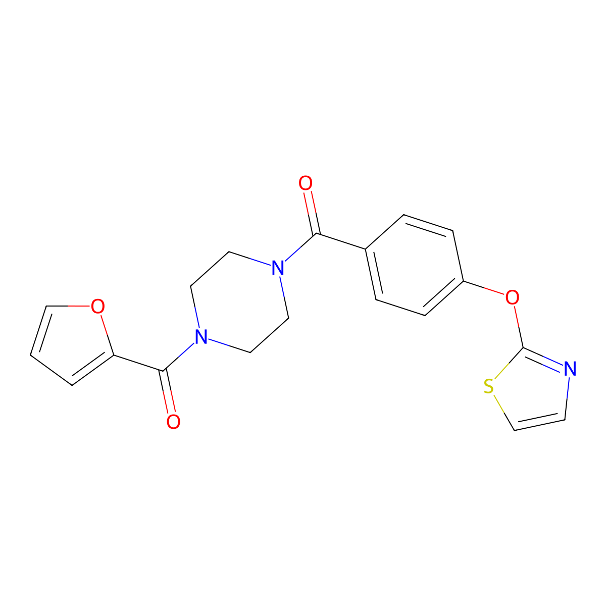 (4-(Furan-2-carbonyl)piperazin-1-yl)(4-(thiazol-2-yloxy)phenyl)methanone molecular structure, CAS 2034522-81-9