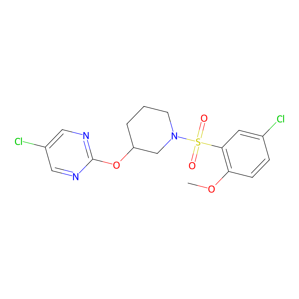 5-Chloro-2-((1-((5-chloro-2-methoxyphenyl)sulfonyl)piperidin-3-yl)oxy)pyrimidine molecular structure, CAS 2034522-85-3