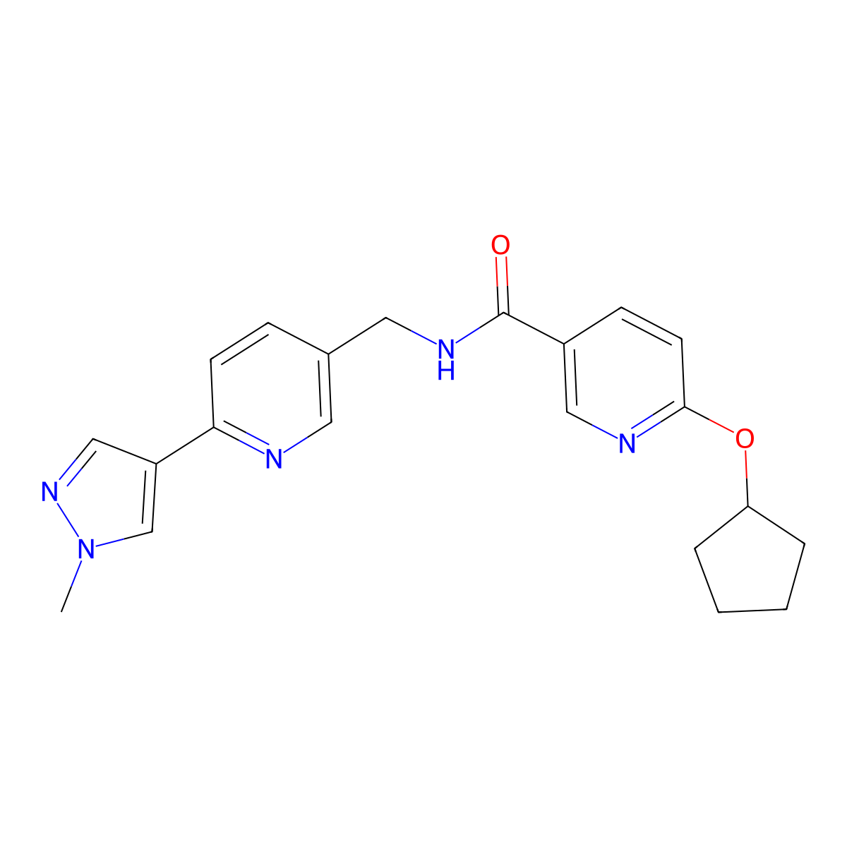 6-(cyclopentyloxy)-N-((6-(1-methyl-1H-pyrazol-4-yl)pyridin-3-yl)methyl)nicotinamide molecular structure, CAS 2034522-86-4