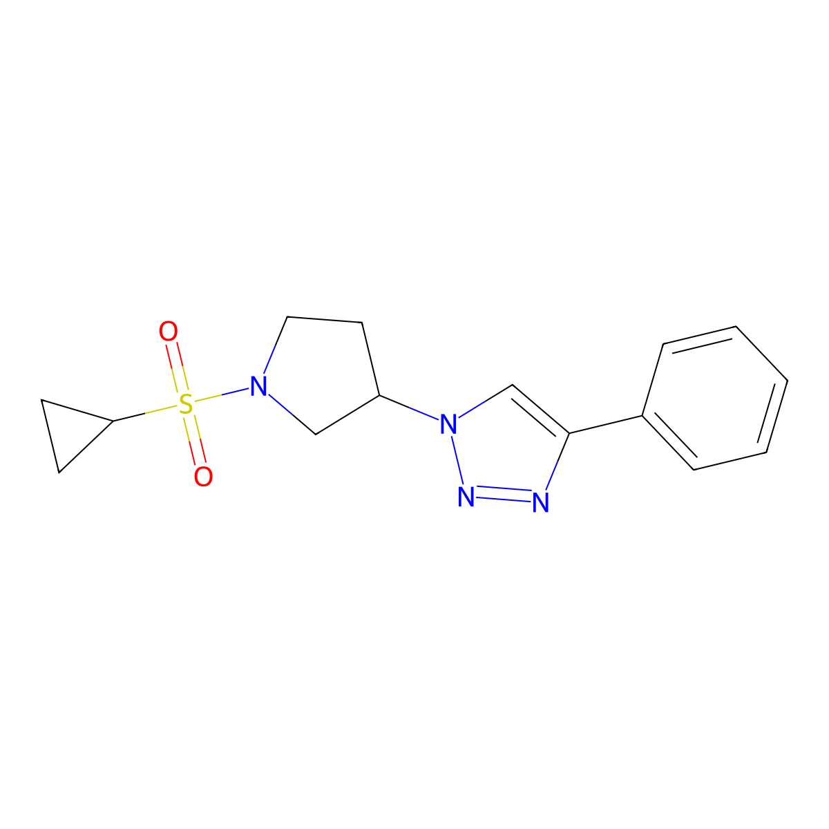 1-(1-(cyclopropylsulfonyl)pyrrolidin-3-yl)-4-phenyl-1H-1,2,3-triazole molecular structure, CAS 2034522-88-6