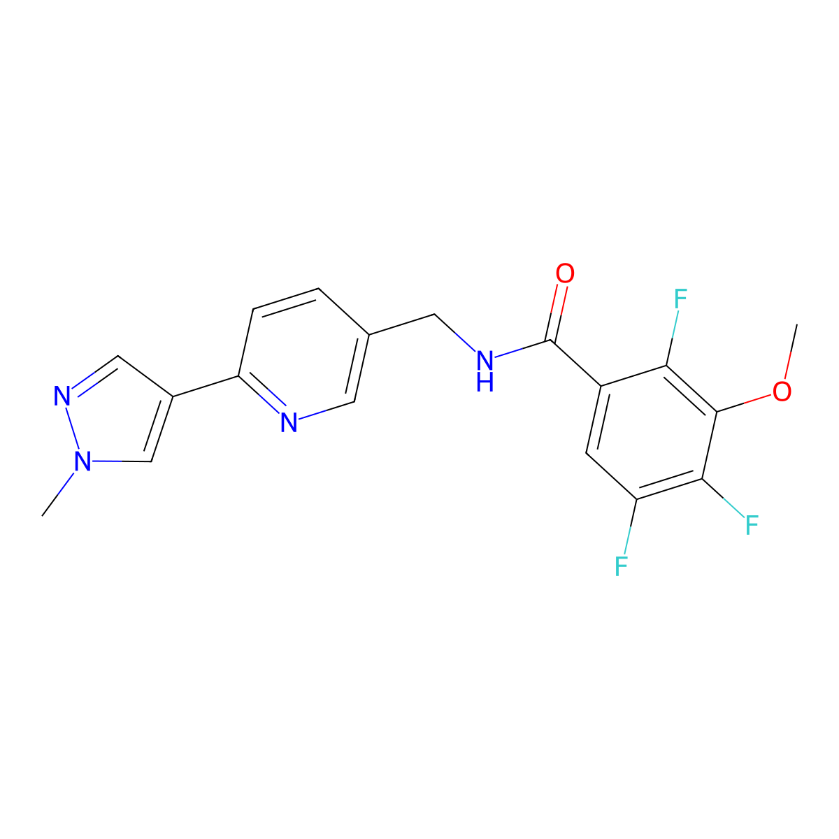 2,4,5-trifluoro-3-methoxy-N-((6-(1-methyl-1H-pyrazol-4-yl)pyridin-3-yl)methyl)benzamide molecular structure, CAS 2034522-90-0