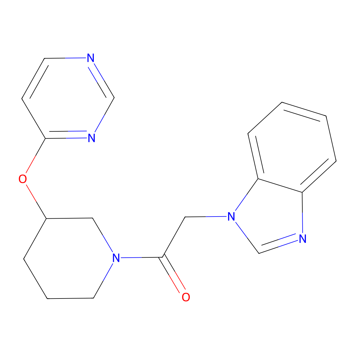 2-(1H-benzo[d]imidazol-1-yl)-1-(3-(pyrimidin-4-yloxy)piperidin-1-yl)ethanone molecular structure, CAS 2034522-92-2