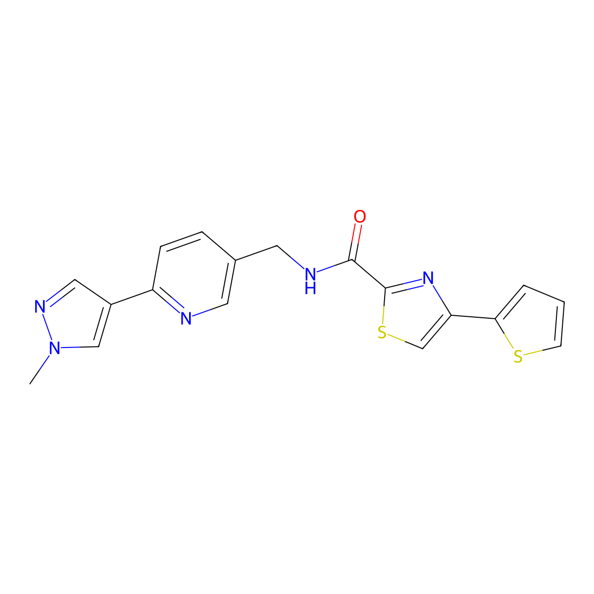 N-((6-(1-methyl-1H-pyrazol-4-yl)pyridin-3-yl)methyl)-4-(thiophen-2-yl)thiazole-2-carboxamide molecular structure, CAS 2034522-96-6