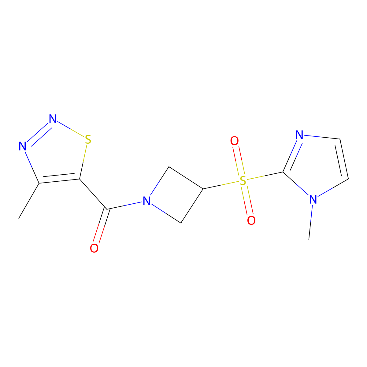(4-methyl-1,2,3-thiadiazol-5-yl)(3-((1-methyl-1H-imidazol-2-yl)sulfonyl)azetidin-1-yl)methanone molecular structure, CAS 2034522-97-7