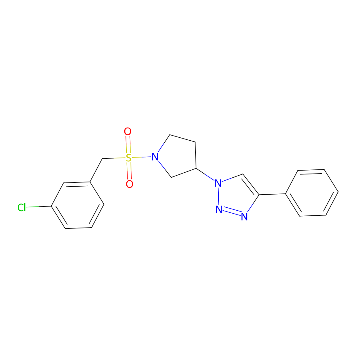 1-(1-((3-chlorobenzyl)sulfonyl)pyrrolidin-3-yl)-4-phenyl-1H-1,2,3-triazole molecular structure, CAS 2034522-98-8
