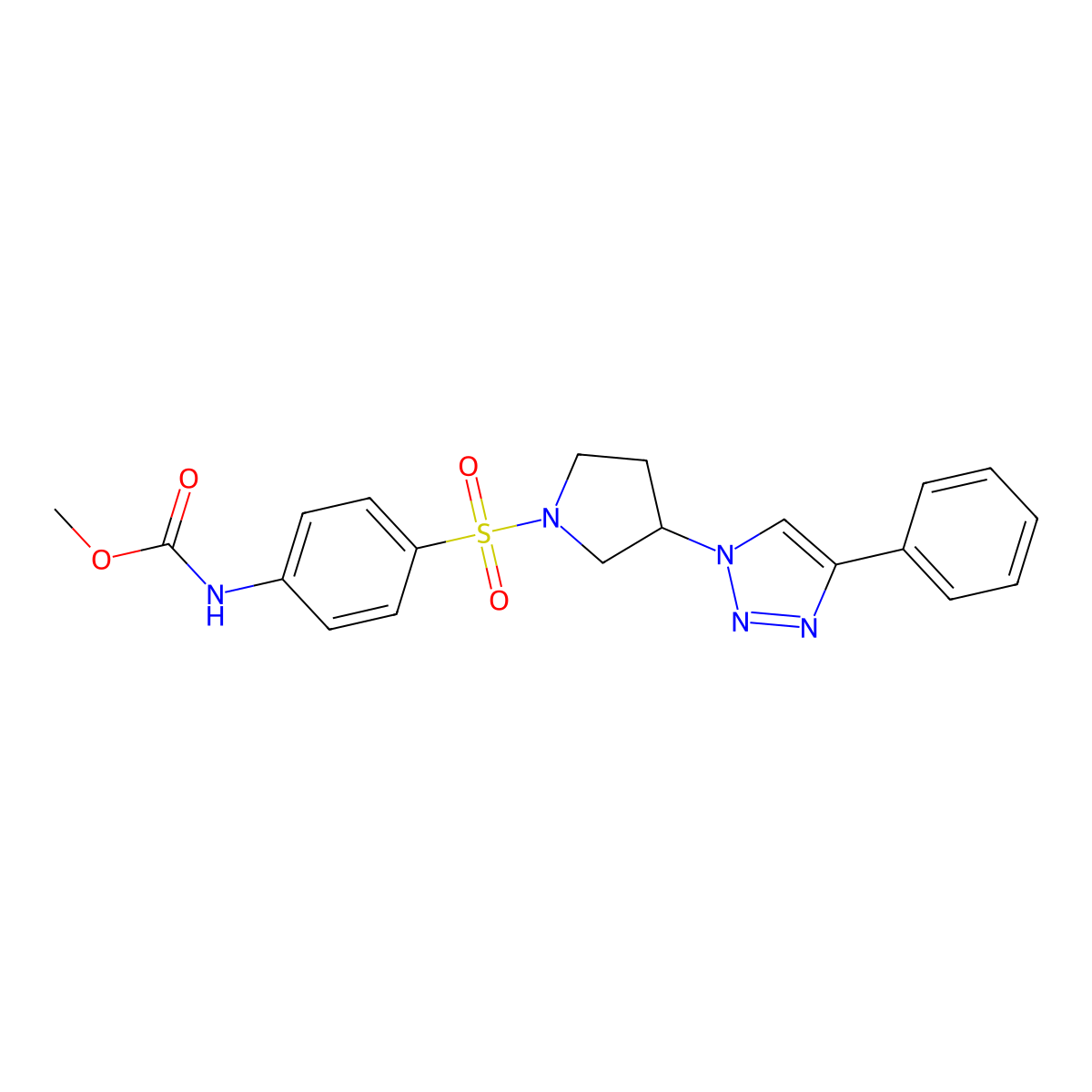 methyl (4-((3-(4-phenyl-1H-1,2,3-triazol-1-yl)pyrrolidin-1-yl)sulfonyl)phenyl)carbamate molecular structure, CAS 2034523-08-3