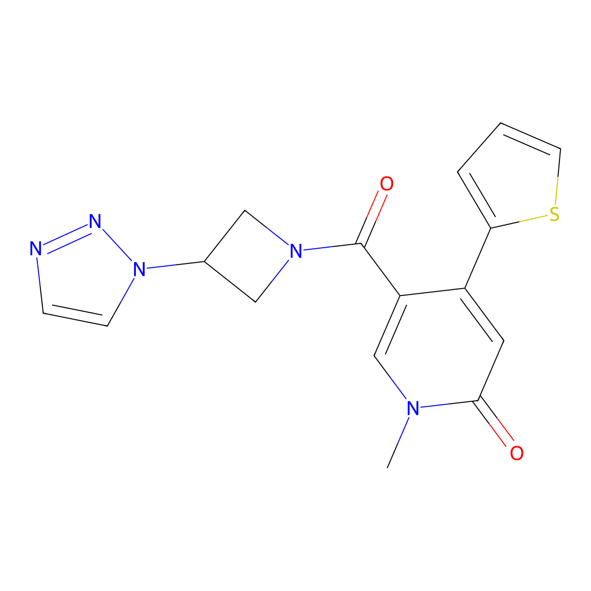 5-(3-(1H-1,2,3-triazol-1-yl)azetidine-1-carbonyl)-1-methyl-4-(thiophen-2-yl)pyridin-2(1H)-one molecular structure, CAS 2034523-09-4
