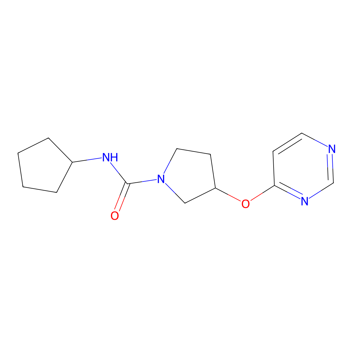 N-cyclopentyl-3-(pyrimidin-4-yloxy)pyrrolidine-1-carboxamide molecular structure, CAS 2034523-12-9