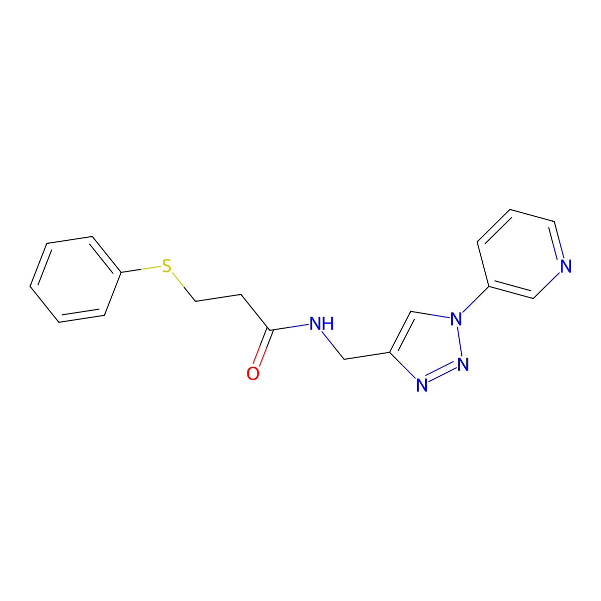 3-(phenylthio)-N-((1-(pyridin-3-yl)-1H-1,2,3-triazol-4-yl)methyl)propanamide molecular structure, CAS 2034523-17-4