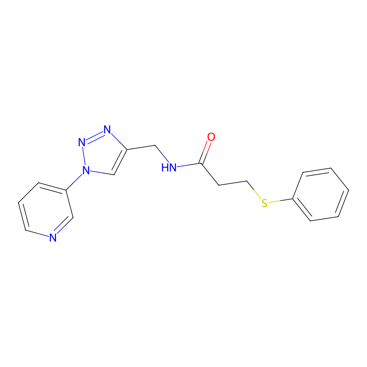 3-(phenylthio)-N-((1-(pyridin-3-yl)-1H-1,2,3-triazol-4-yl)methyl)propanamide molecular structure, CAS 2034523-17-4