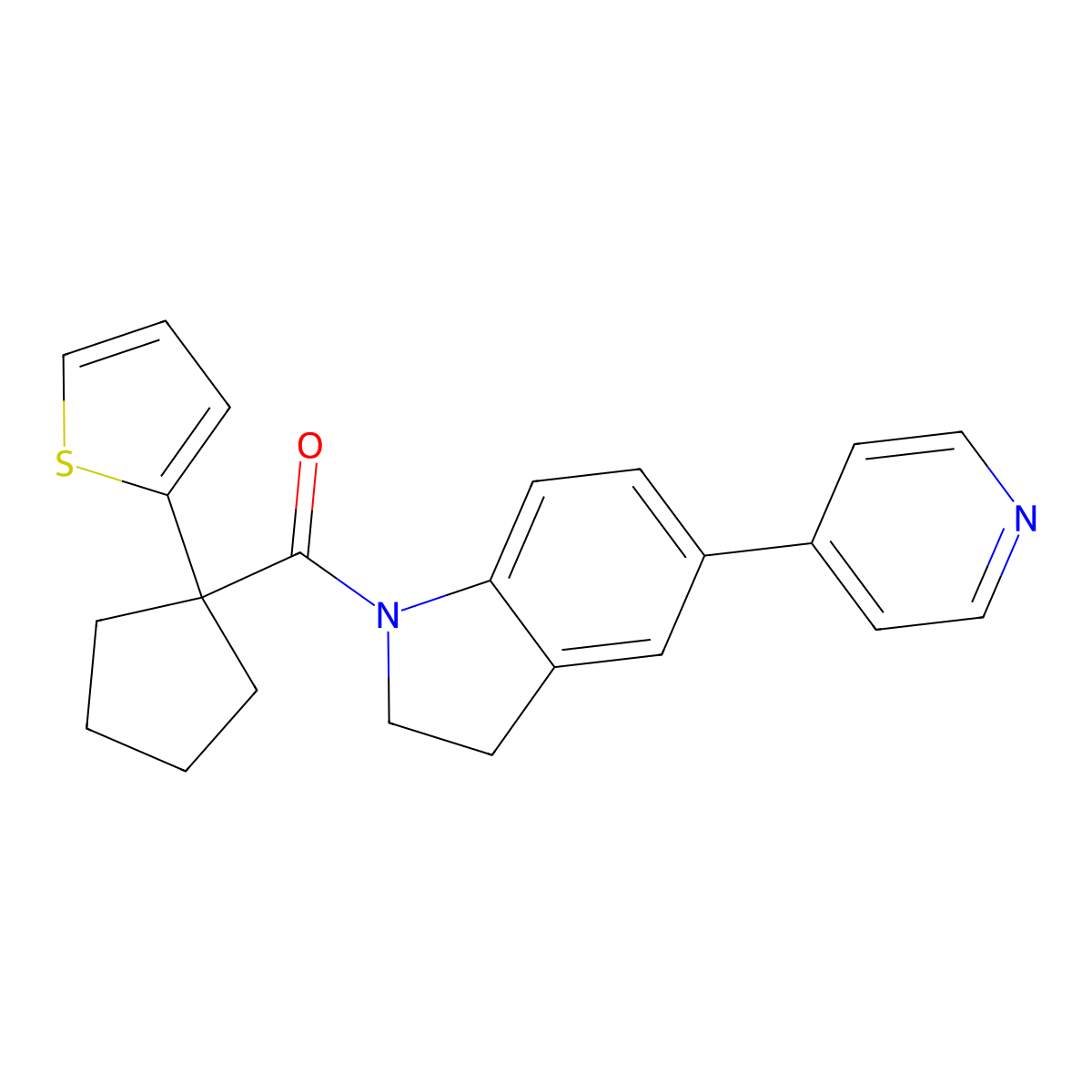 (5-(Pyridin-4-yl)indolin-1-yl)(1-(thiophen-2-yl)cyclopentyl)methanone molecular structure, CAS 2034523-19-6