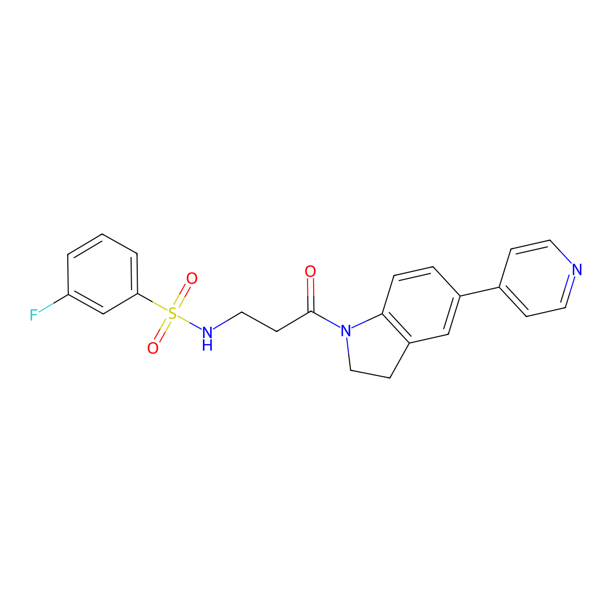 3-fluoro-N-(3-oxo-3-(5-(pyridin-4-yl)indolin-1-yl)propyl)benzenesulfonamide molecular structure, CAS 2034523-30-1