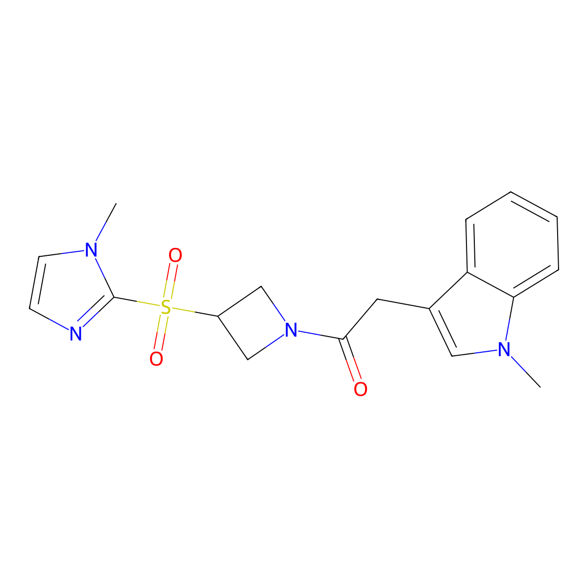 1-(3-((1-methyl-1H-imidazol-2-yl)sulfonyl)azetidin-1-yl)-2-(1-methyl-1H-indol-3-yl)ethanone molecular structure, CAS 2034523-32-3