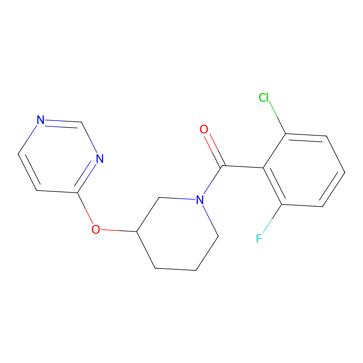 (2-Chloro-6-fluorophenyl)(3-(pyrimidin-4-yloxy)piperidin-1-yl)methanone molecular structure, CAS 2034523-35-6