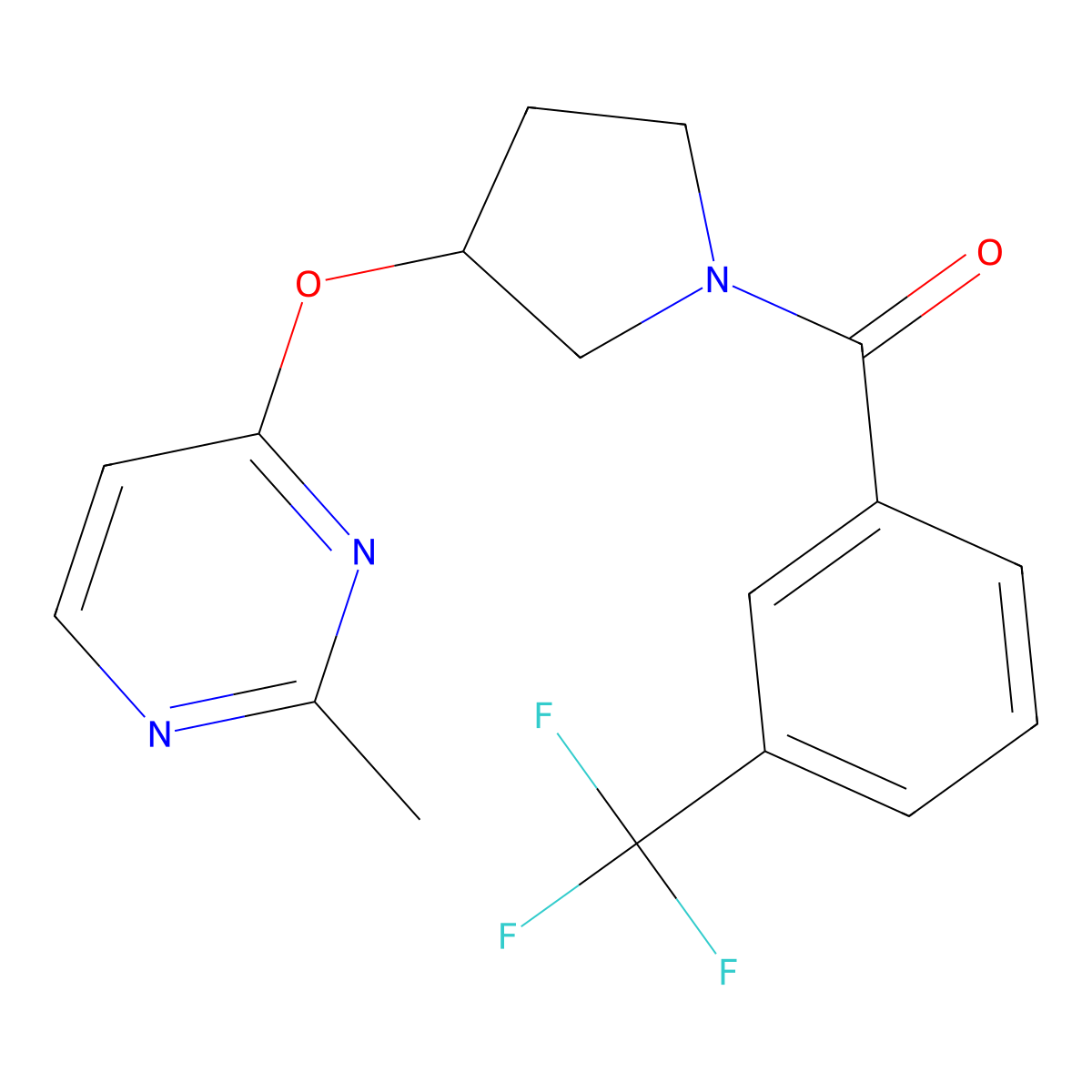 (3-((2-Methylpyrimidin-4-yl)oxy)pyrrolidin-1-yl)(3-(trifluoromethyl)phenyl)methanone molecular structure, CAS 2034523-38-9