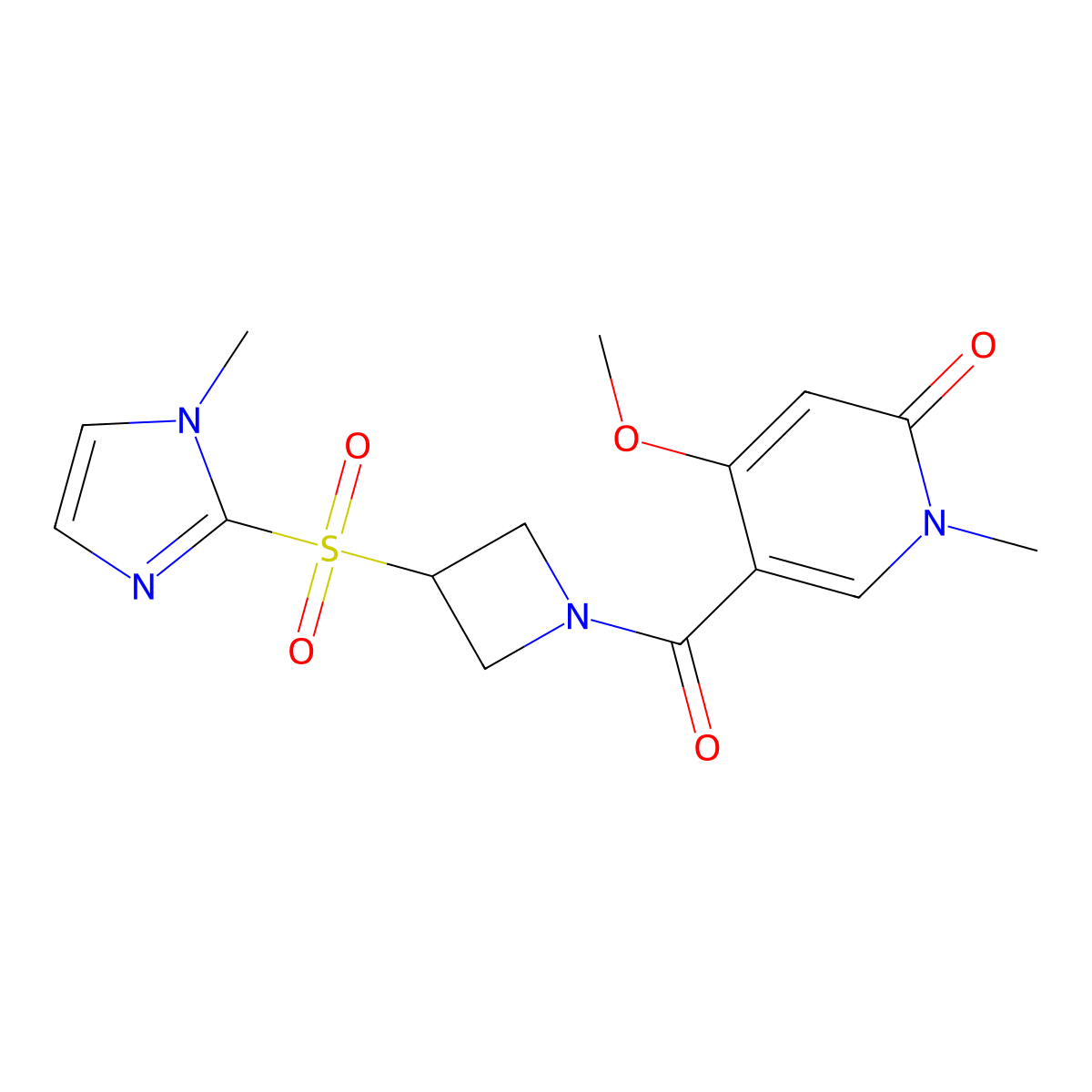 4-methoxy-1-methyl-5-(3-((1-methyl-1H-imidazol-2-yl)sulfonyl)azetidine-1-carbonyl)pyridin-2(1H)-one molecular structure, CAS 2034523-52-7