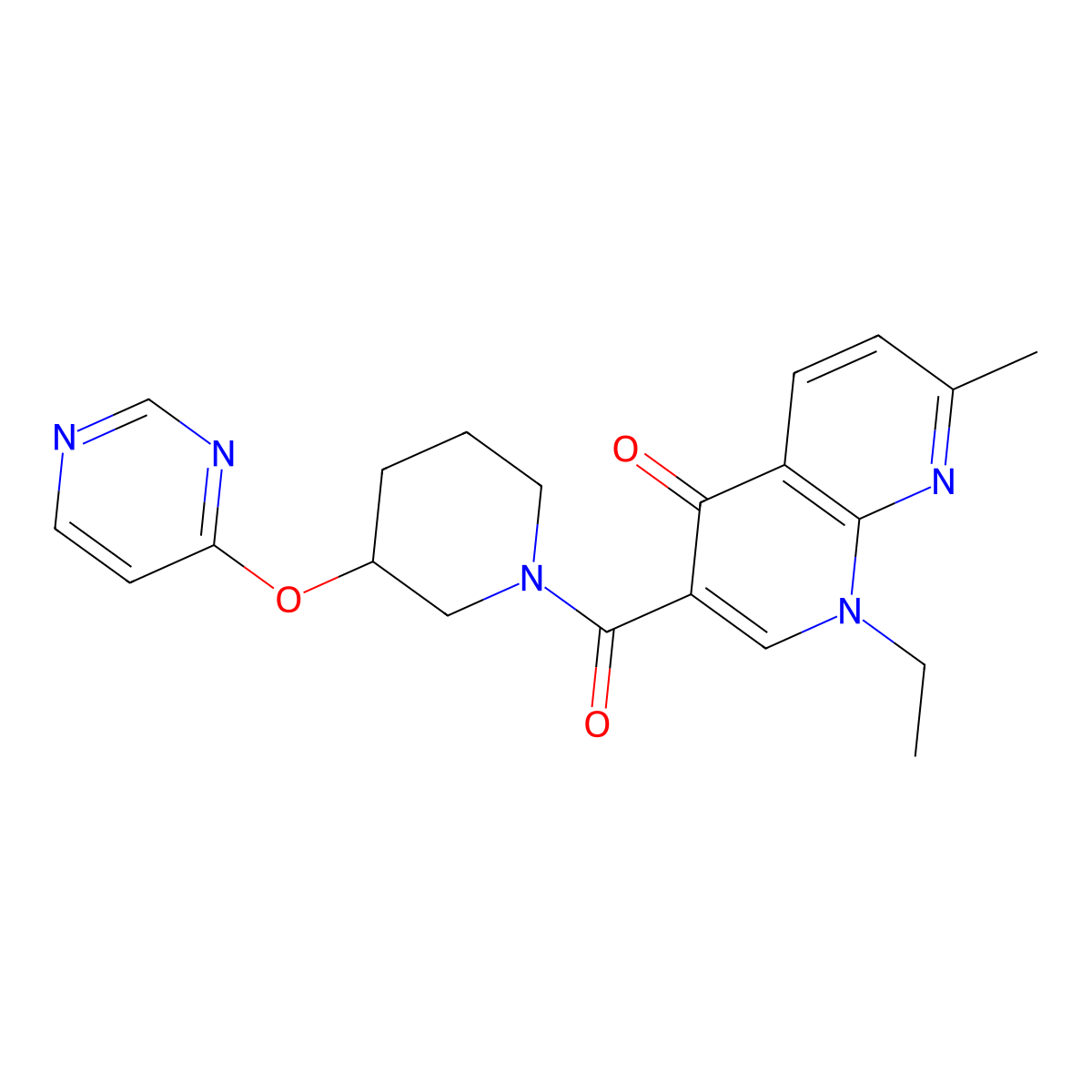 1-ethyl-7-methyl-3-(3-(pyrimidin-4-yloxy)piperidine-1-carbonyl)-1,8-naphthyridin-4(1H)-one molecular structure, CAS 2034523-53-8