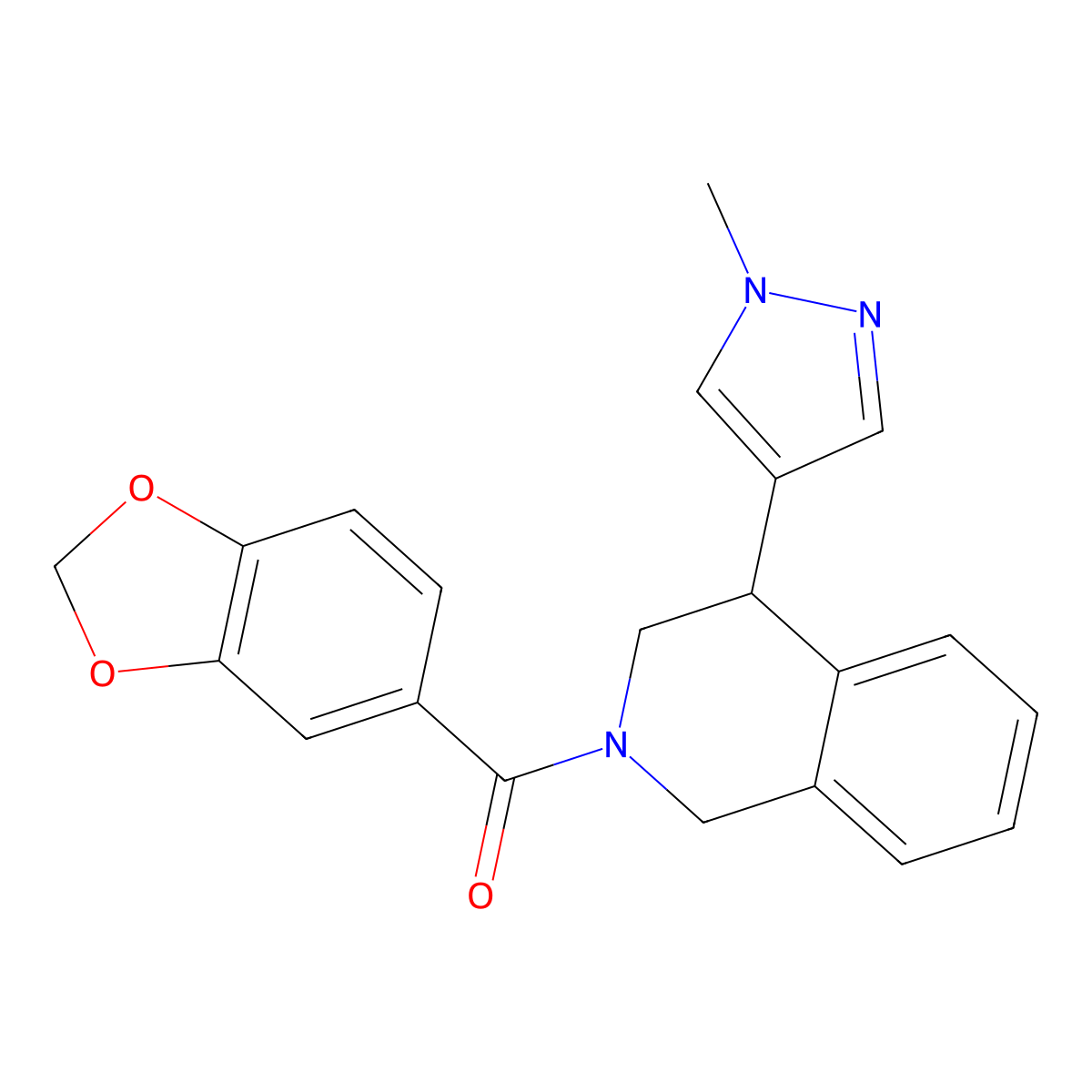 benzo[d][1,3]dioxol-5-yl(4-(1-methyl-1H-pyrazol-4-yl)-3,4-dihydroisoquinolin-2(1H)-yl)methanone molecular structure, CAS 2034523-58-3