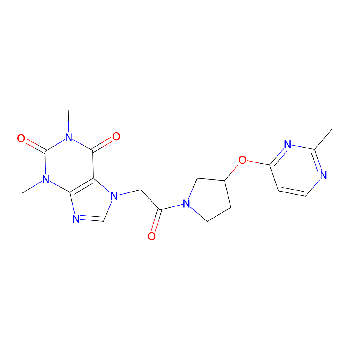 1,3-dimethyl-7-(2-{3-[(2-methylpyrimidin-4-yl)oxy]pyrrolidin-1-yl}-2-oxoethyl)-2,3,6,7-tetrahydro-1H-purine-2,6-dione molecular structure, CAS 2034523-59-4