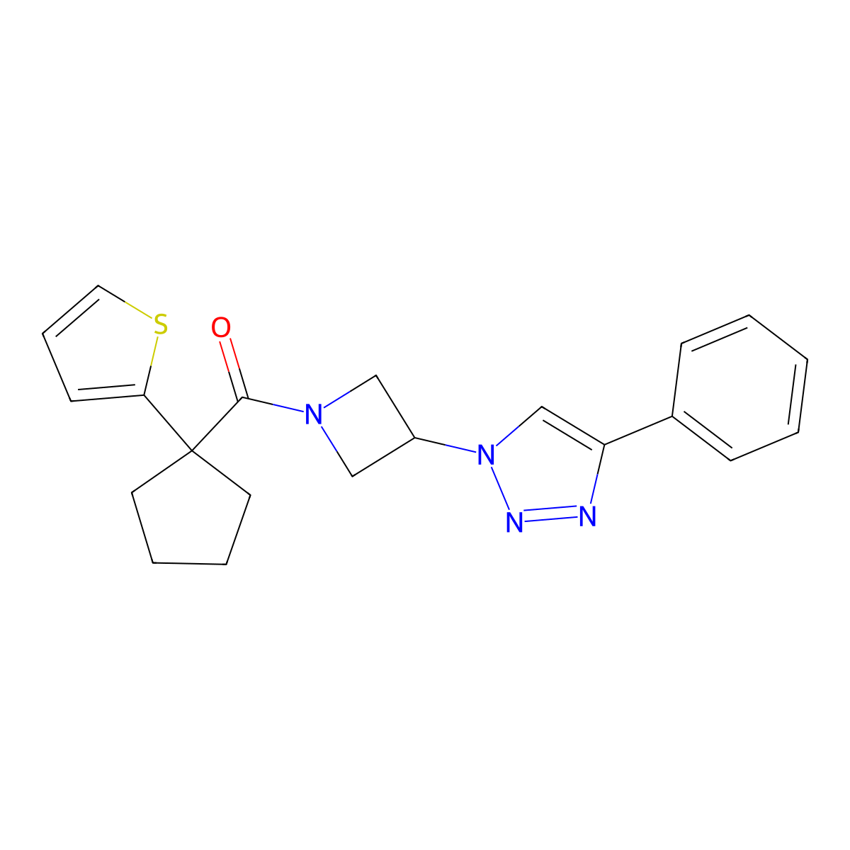 (3-(4-phenyl-1H-1,2,3-triazol-1-yl)azetidin-1-yl)(1-(thiophen-2-yl)cyclopentyl)methanone molecular structure, CAS 2034523-63-0