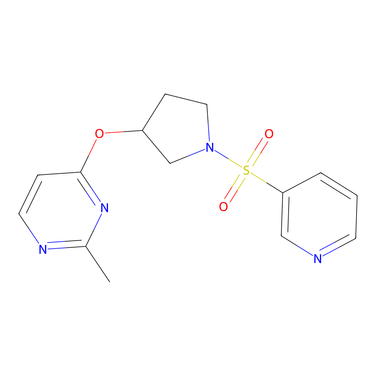 2-Methyl-4-{[1-(pyridine-3-sulfonyl)pyrrolidin-3-yl]oxy}pyrimidine molecular structure, CAS 2034523-77-6