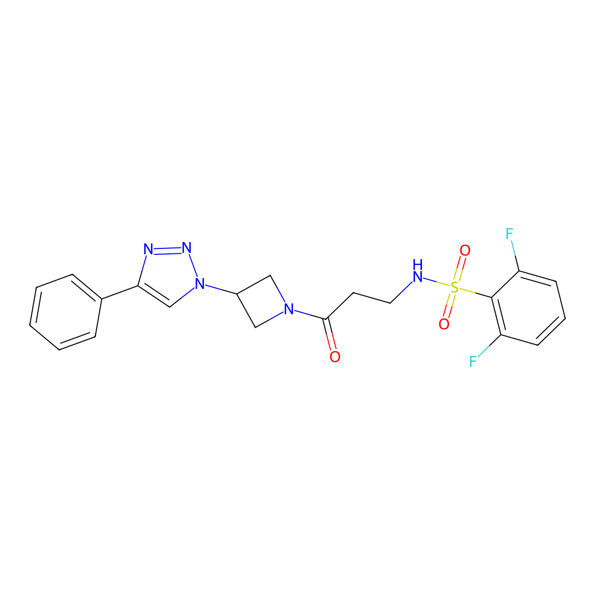 2,6-difluoro-N-(3-oxo-3-(3-(4-phenyl-1H-1,2,3-triazol-1-yl)azetidin-1-yl)propyl)benzenesulfonamide molecular structure, CAS 2034523-78-7
