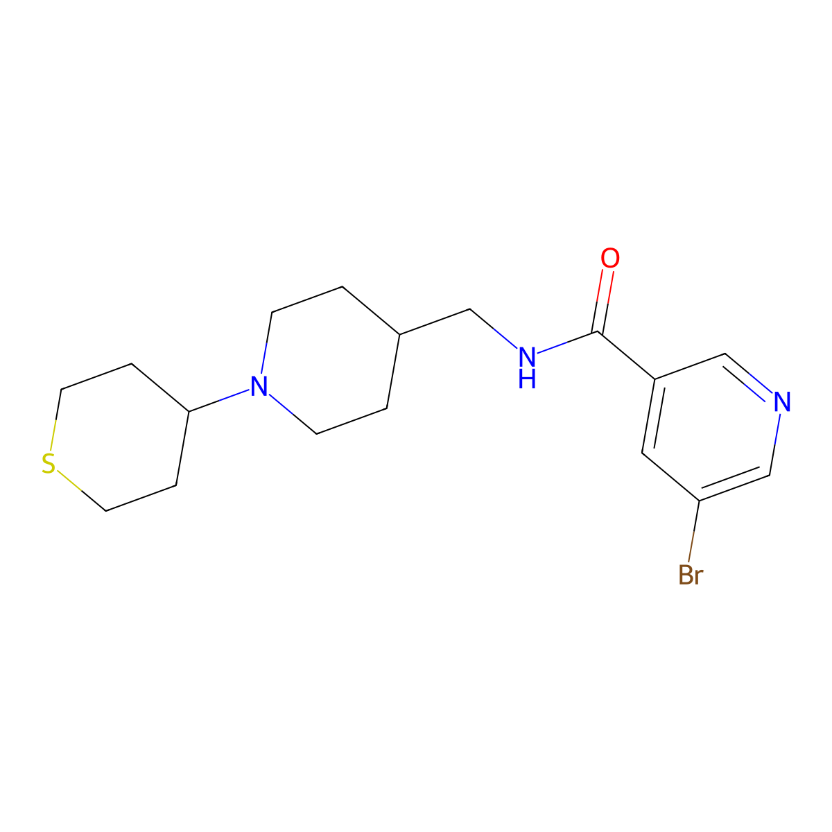 5-bromo-N-((1-(tetrahydro-2H-thiopyran-4-yl)piperidin-4-yl)methyl)nicotinamide molecular structure, CAS 2034523-79-8
