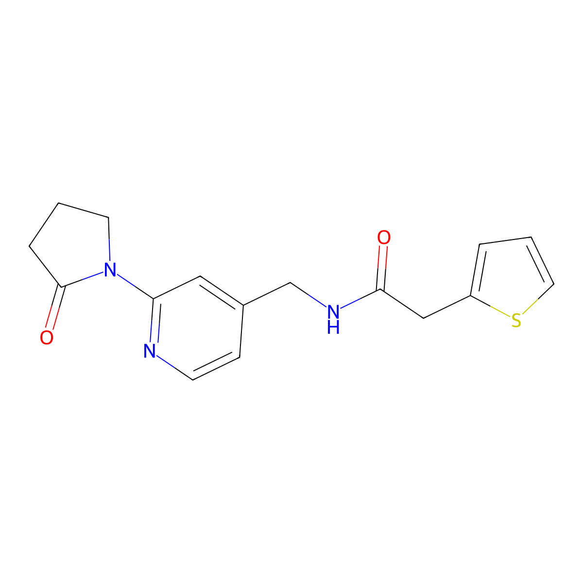 N-((2-(2-oxopyrrolidin-1-yl)pyridin-4-yl)methyl)-2-(thiophen-2-yl)acetamide molecular structure, CAS 2034523-83-4