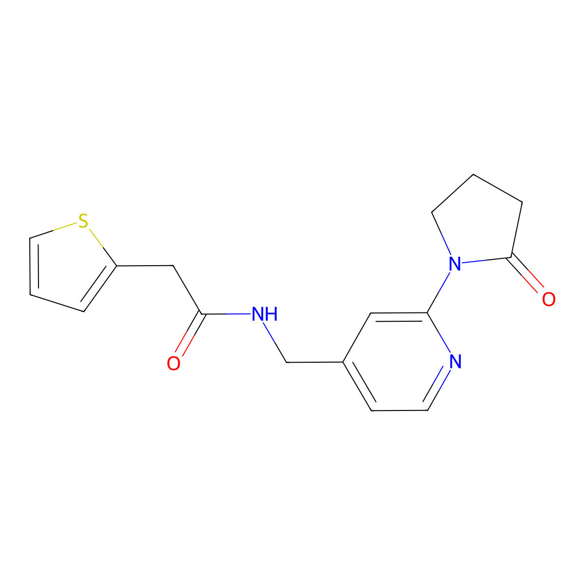 N-((2-(2-oxopyrrolidin-1-yl)pyridin-4-yl)methyl)-2-(thiophen-2-yl)acetamide molecular structure, CAS 2034523-83-4