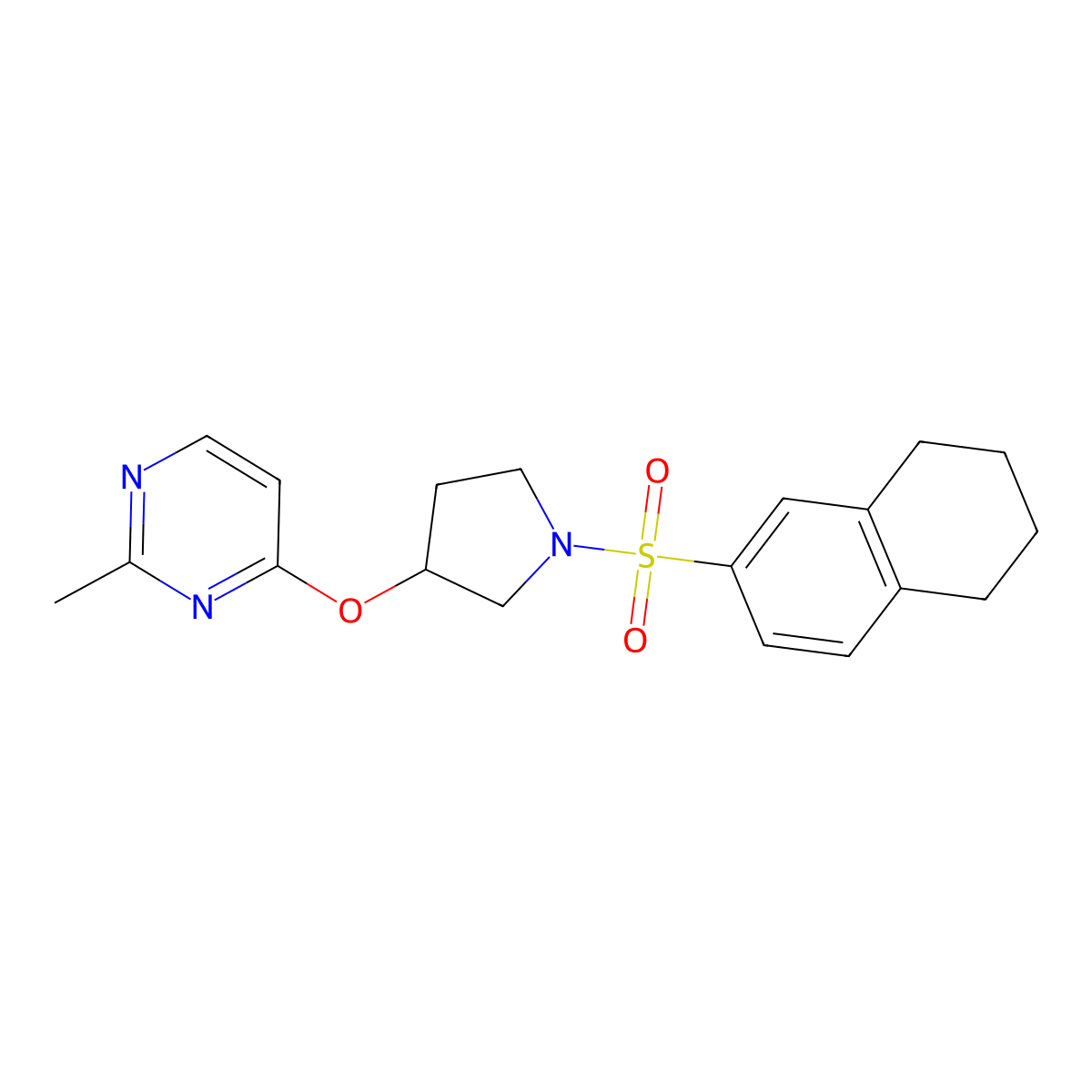 2-Methyl-4-{[1-(5,6,7,8-tetrahydronaphthalene-2-sulfonyl)pyrrolidin-3-yl]oxy}pyrimidine molecular structure, CAS 2034523-85-6