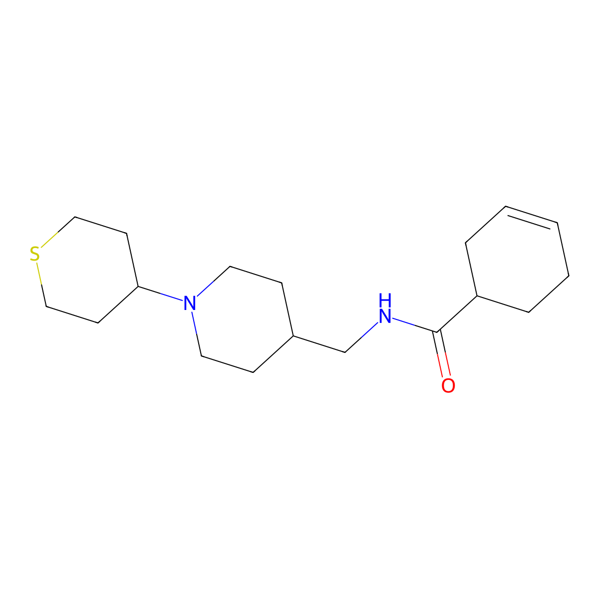 N-{[1-(thian-4-yl)piperidin-4-yl]methyl}cyclohex-3-ene-1-carboxamide molecular structure, CAS 2034523-89-0