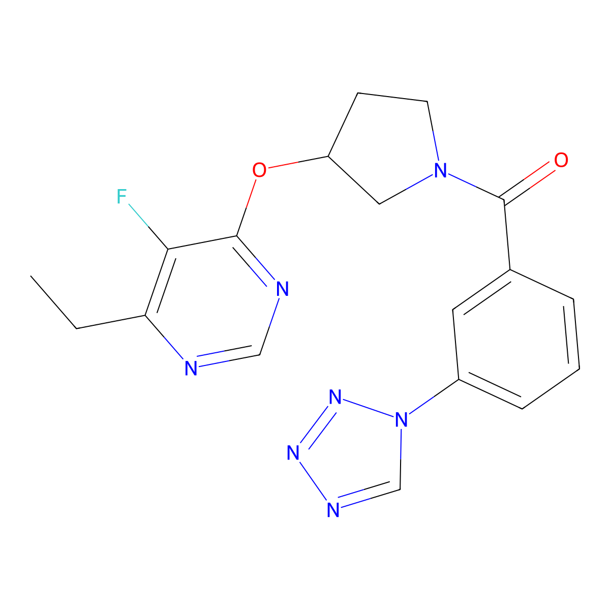 (3-(1H-tetrazol-1-yl)phenyl)(3-((6-ethyl-5-fluoropyrimidin-4-yl)oxy)pyrrolidin-1-yl)methanone molecular structure, CAS 2034523-90-3